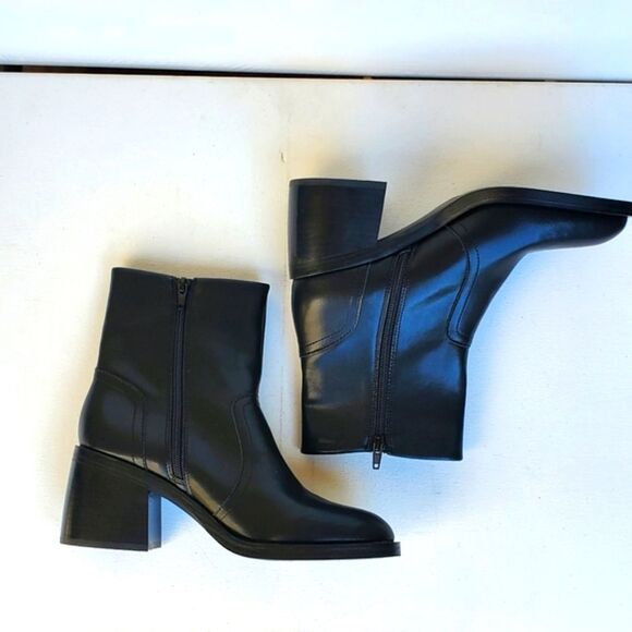 Steve Madden Phillie Womens Black Leather Block Heel Almond Toe Ankle Boot NWOB - Picture 5 of 14